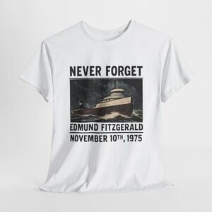 Never Forget- Edmund Fitzgerald- Retro White Gildan T-Shirt